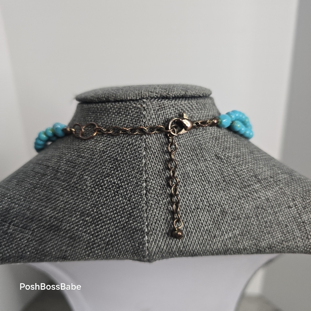 Layered Turquoise Bead Statement Bib Necklace Adj… - image 8